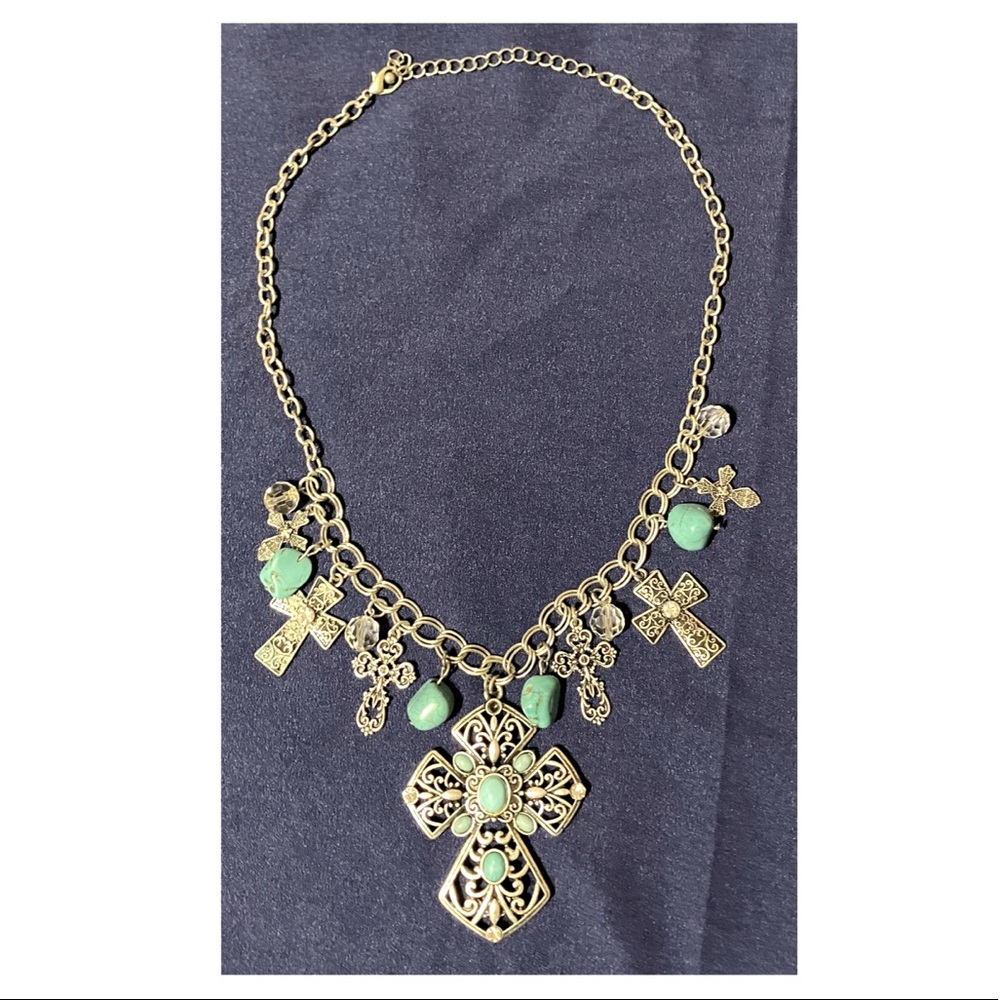 Turquoise & silver cross necklace